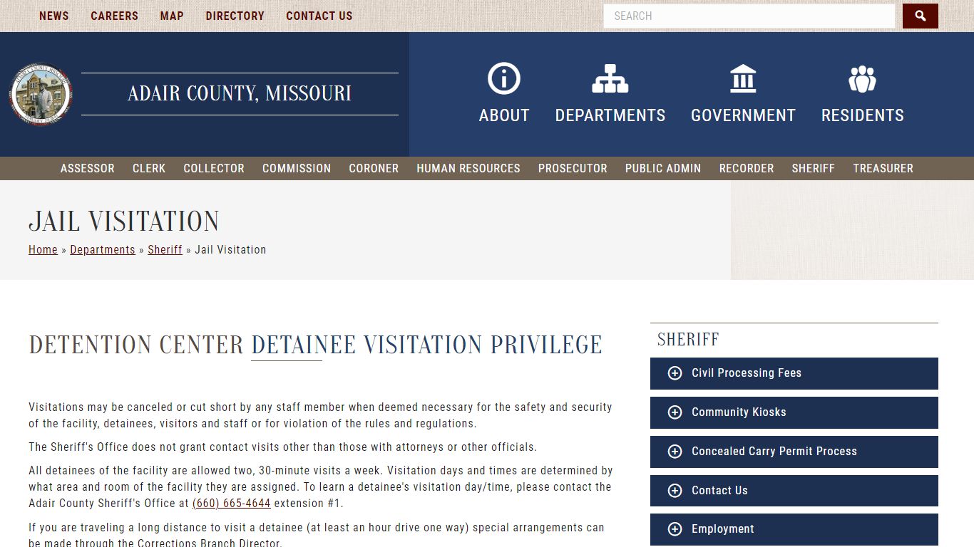 Jail Visitation | Adair County Missouri Government