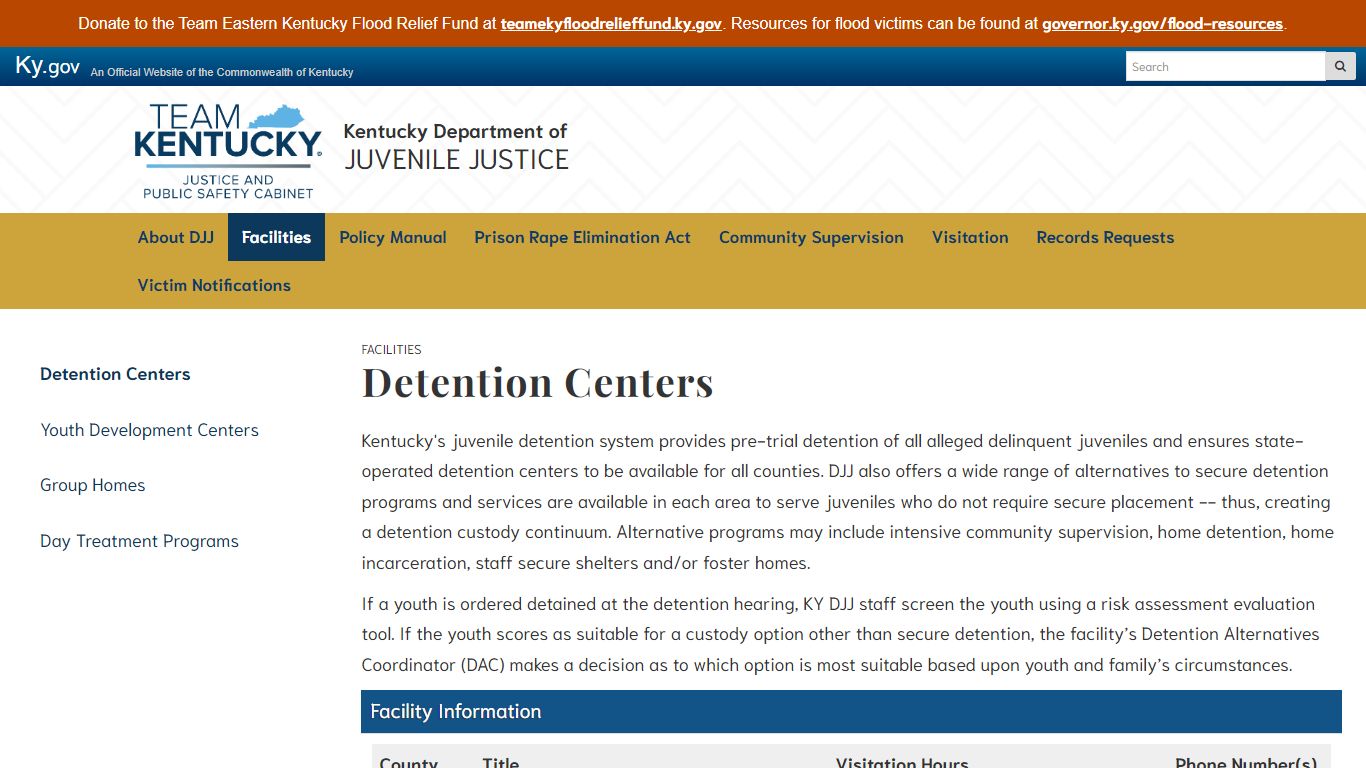 Detention Centers - Department of Juvenile Justice